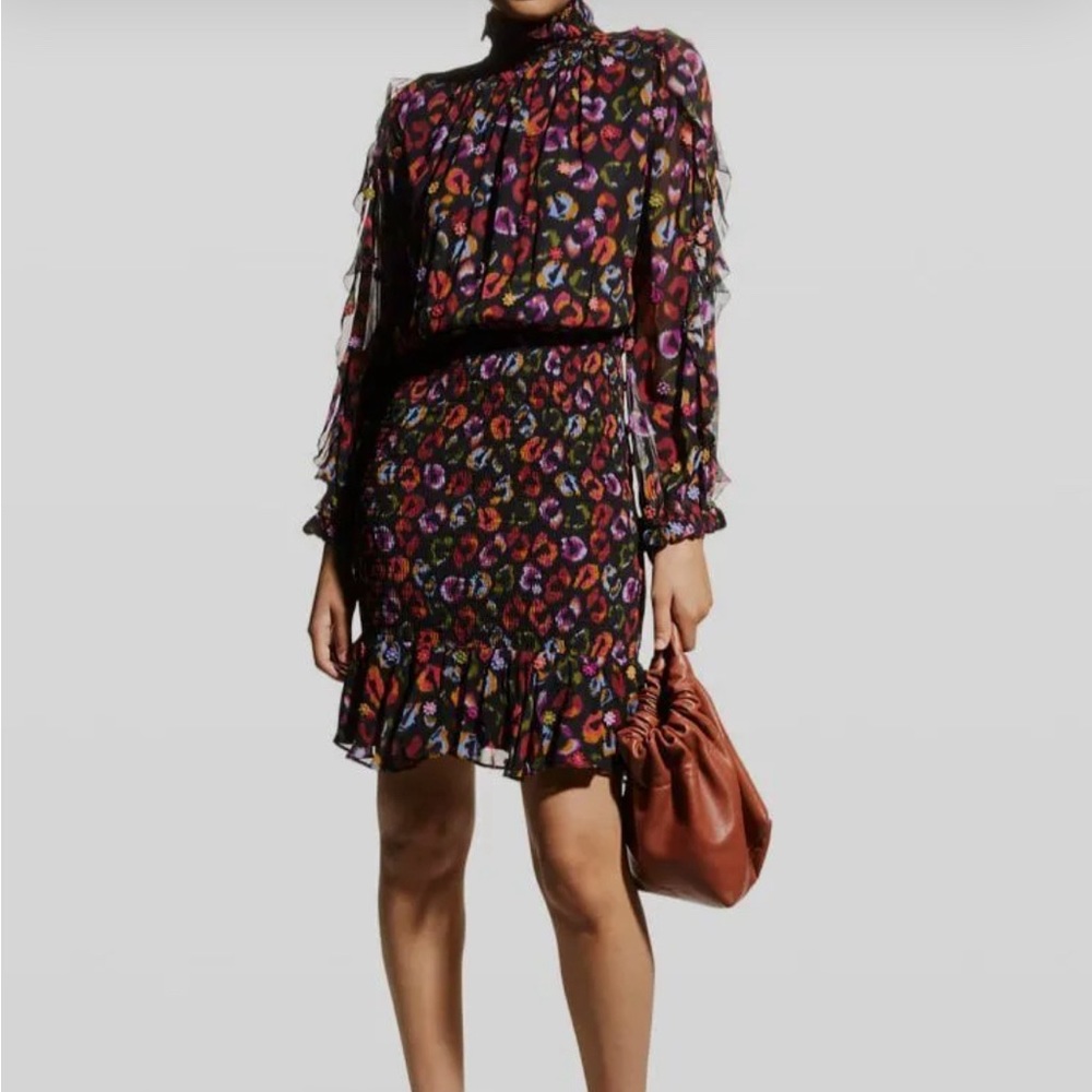 Farm Rio Black Ikat Leopard Print Mini Dress